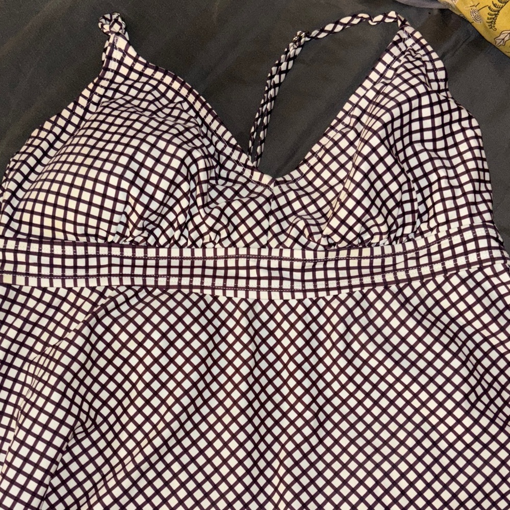 Chic Purple and White Checkered Tankini Top